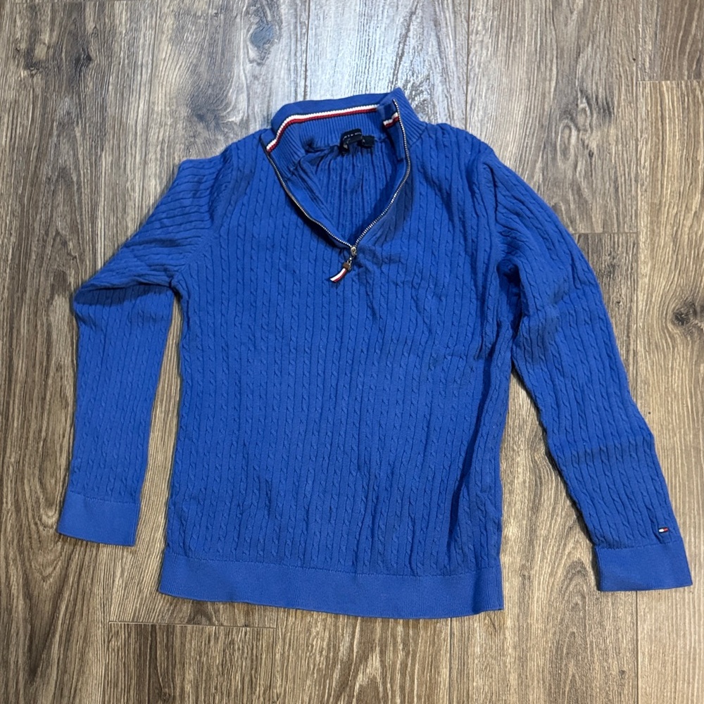 Tommy Hilfiger Blue Cable Knit Zip-Up Sweater